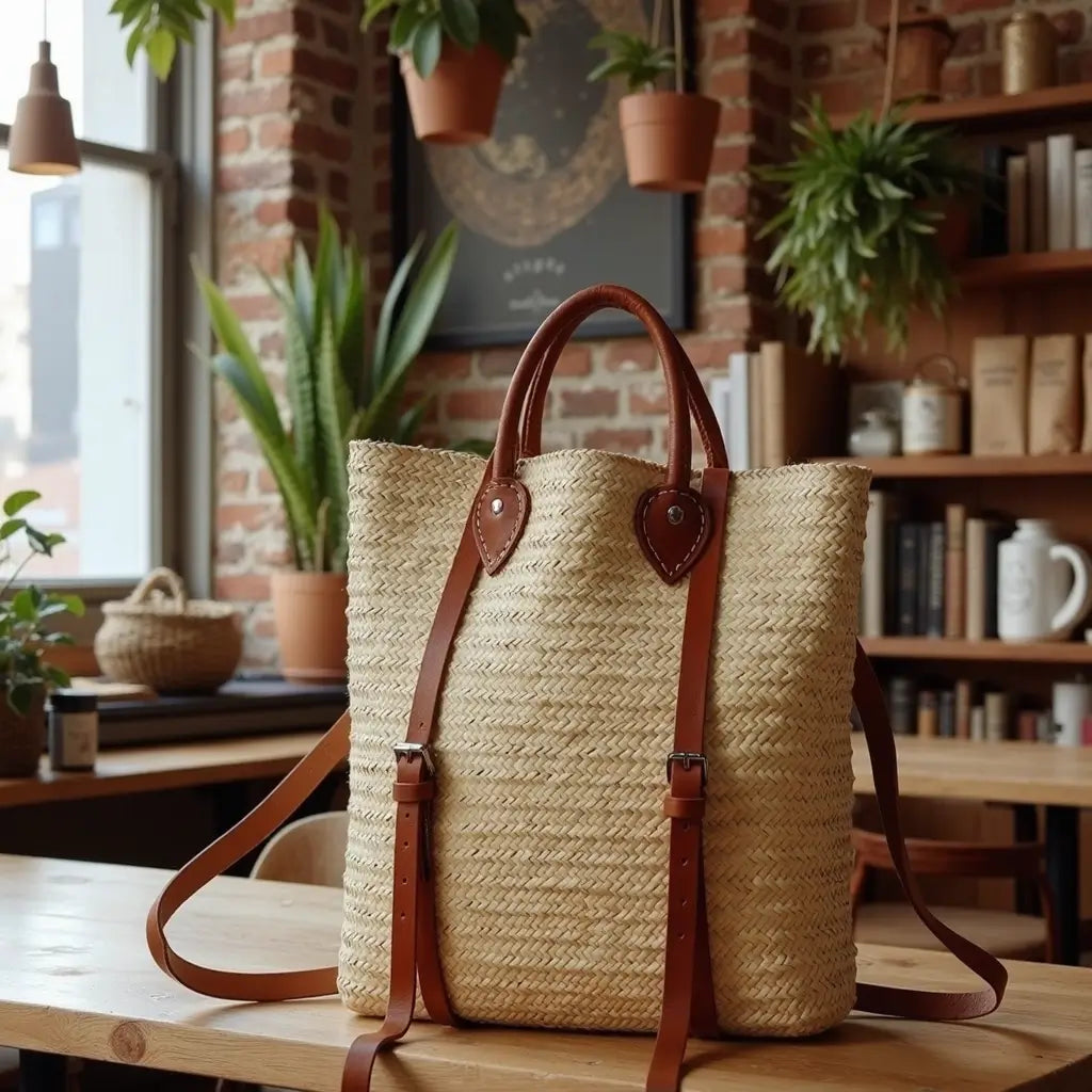 Handwoven Straw Backpack Purse – Convertible Natural Fiber Tote with Leather …