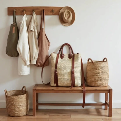 Handwoven Straw Backpack Purse – Convertible Natural Fiber Tote with Leather …