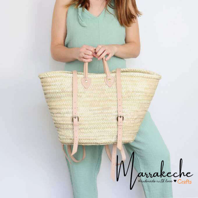 Convertible Straw Backpack with Leather Straps – Handwoven Beach Tote