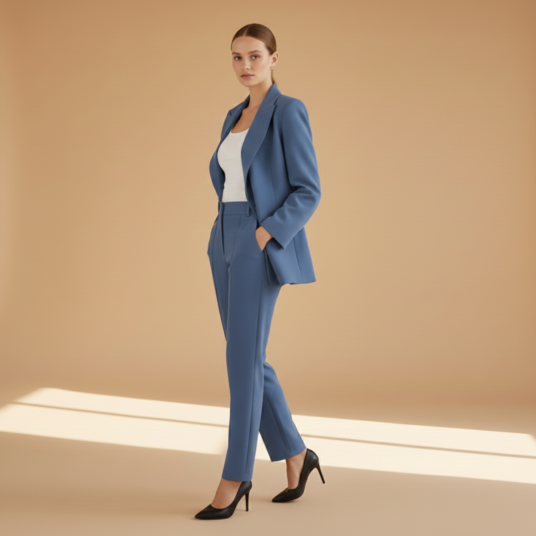 Women’s Blazer Suit with Notched Lapel and Button Fastening