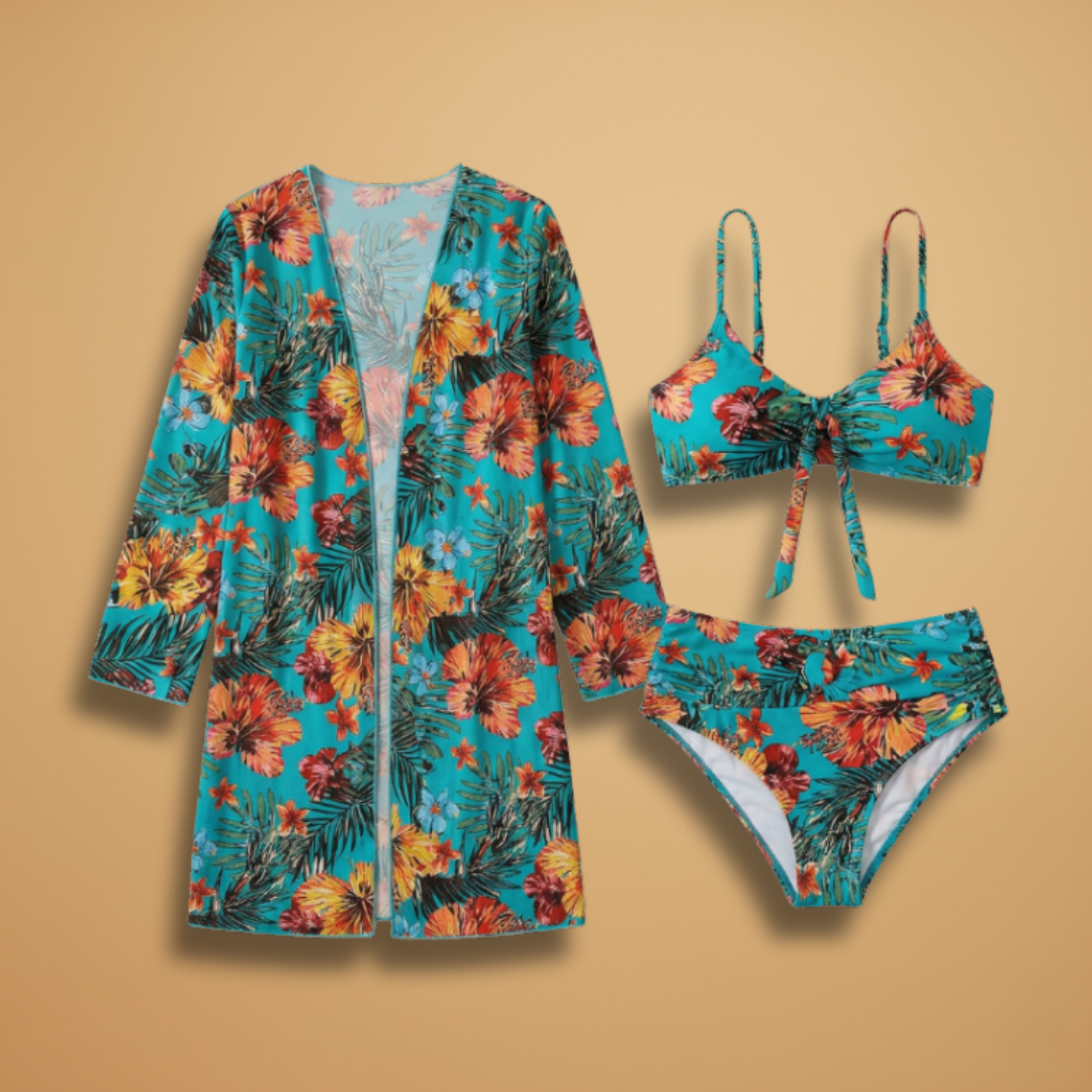 Women’s Bikini Set with Floral Print and Adjustable Straps