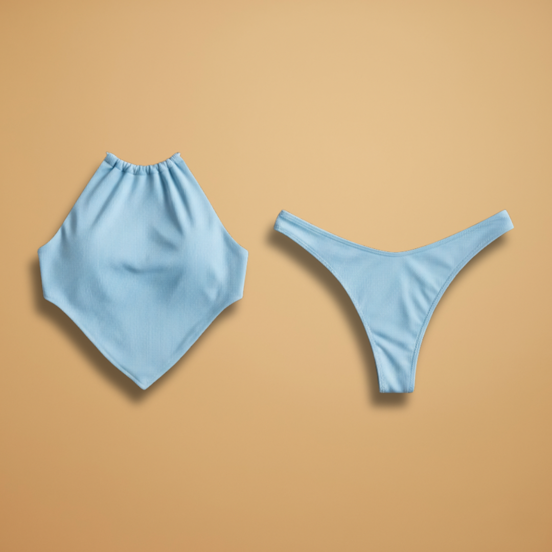 Women’s Bikini Set with Halter Neck and Ribbed Design