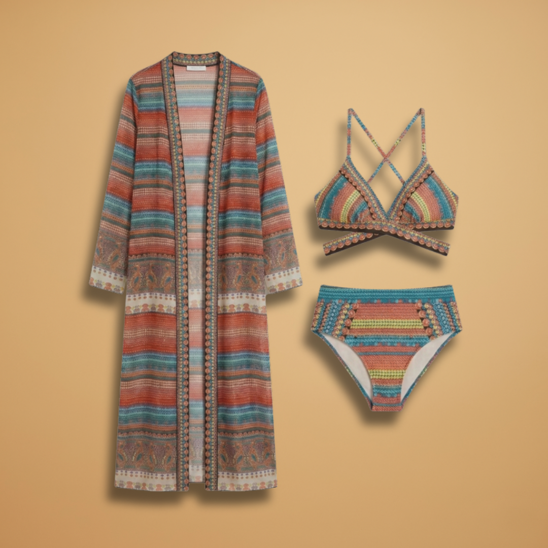 Women's Bikini Set with High-Waist and Cross Straps