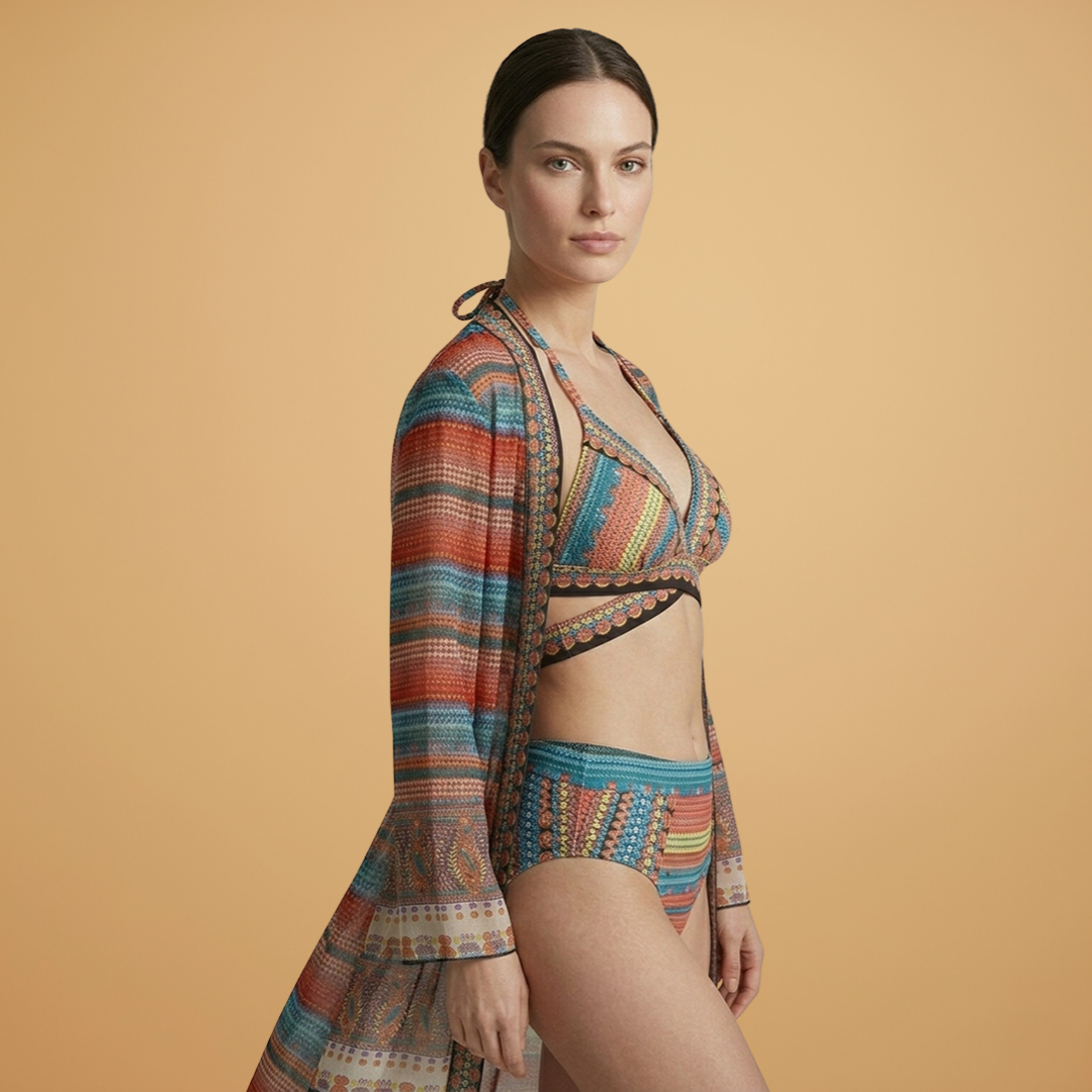Women's Bikini Set with High-Waist and Cross Straps