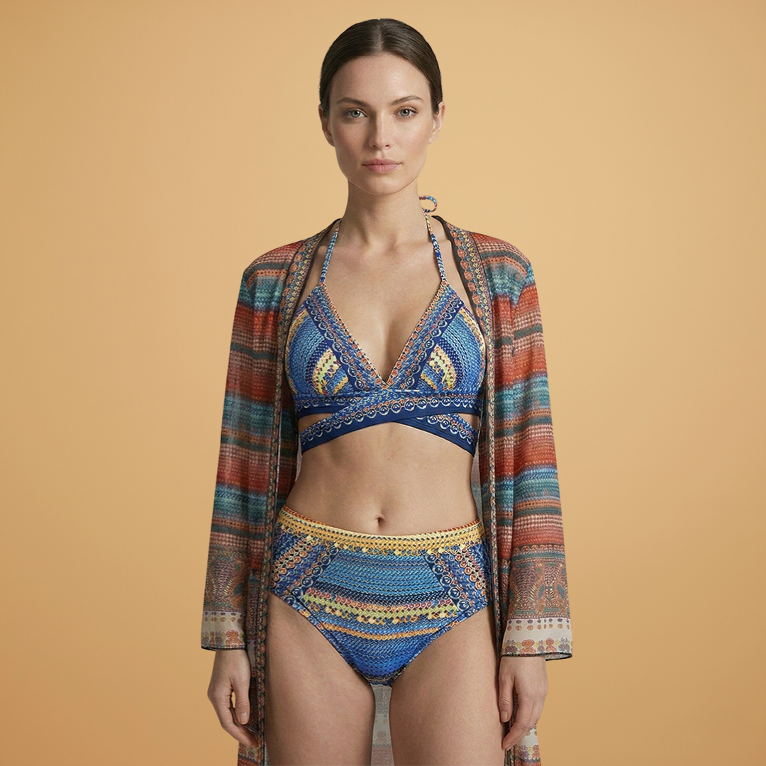 Women's Bikini Set with High-Waist and Cross Straps