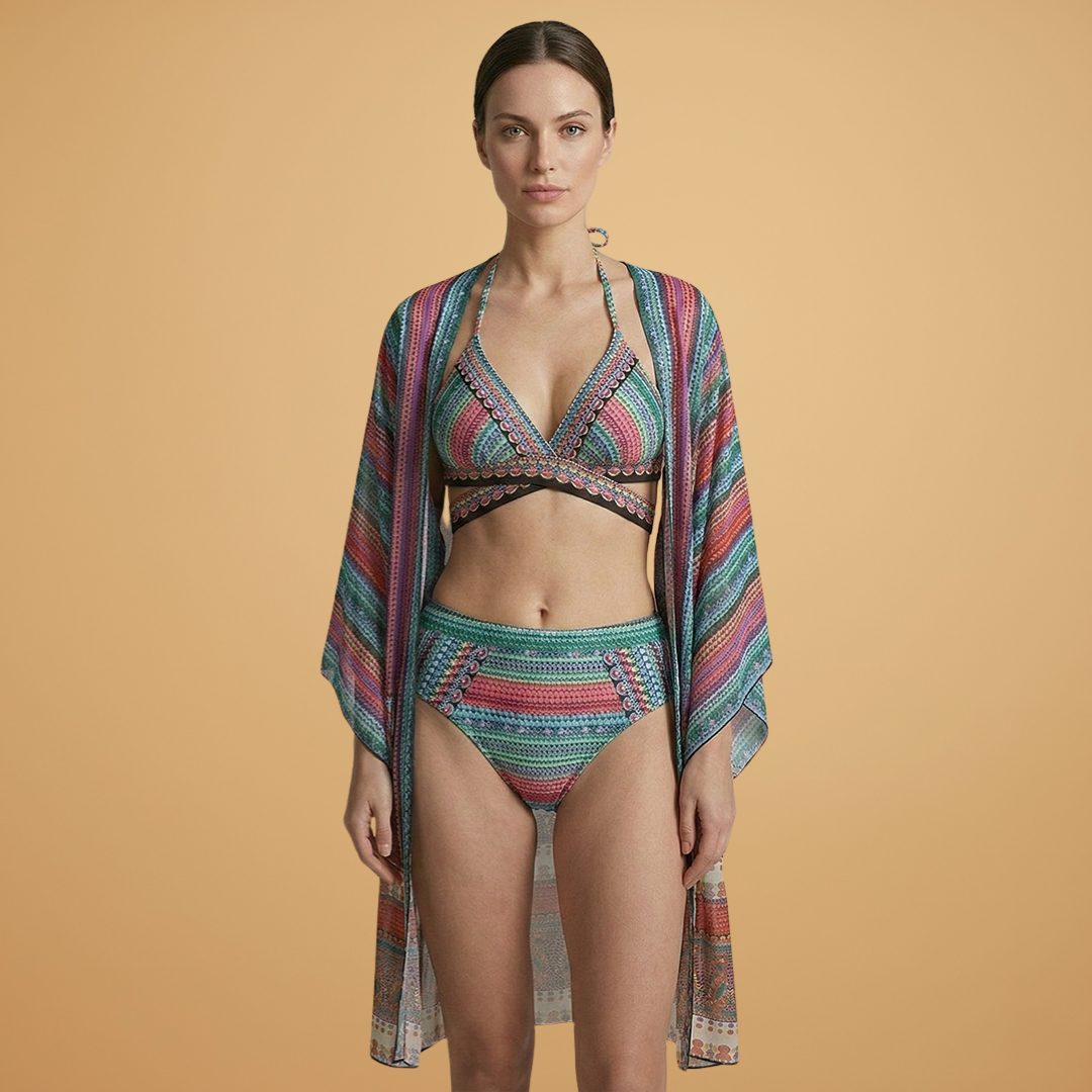 Women's Bikini Set with High-Waist and Cross Straps