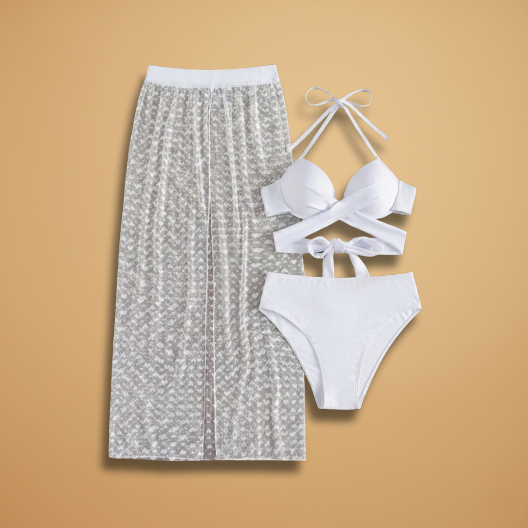 Women’s Bikini Set with Net Skirt and Modern Design