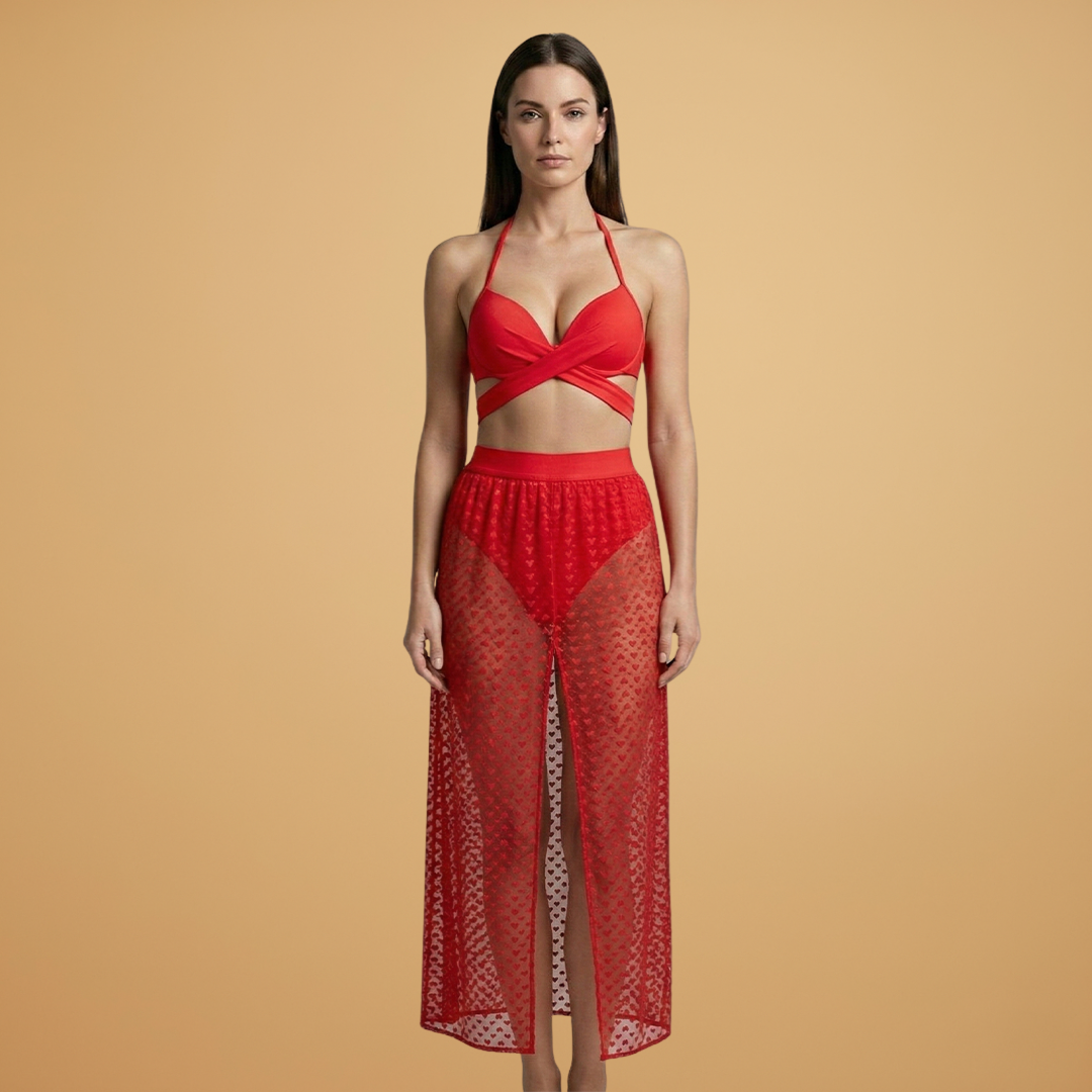 Women’s Bikini Set with Net Skirt and Modern Design