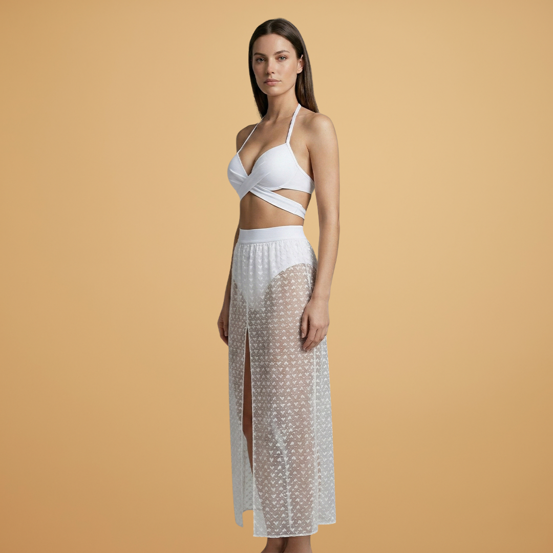 Women’s Bikini Set with Net Skirt and Modern Design