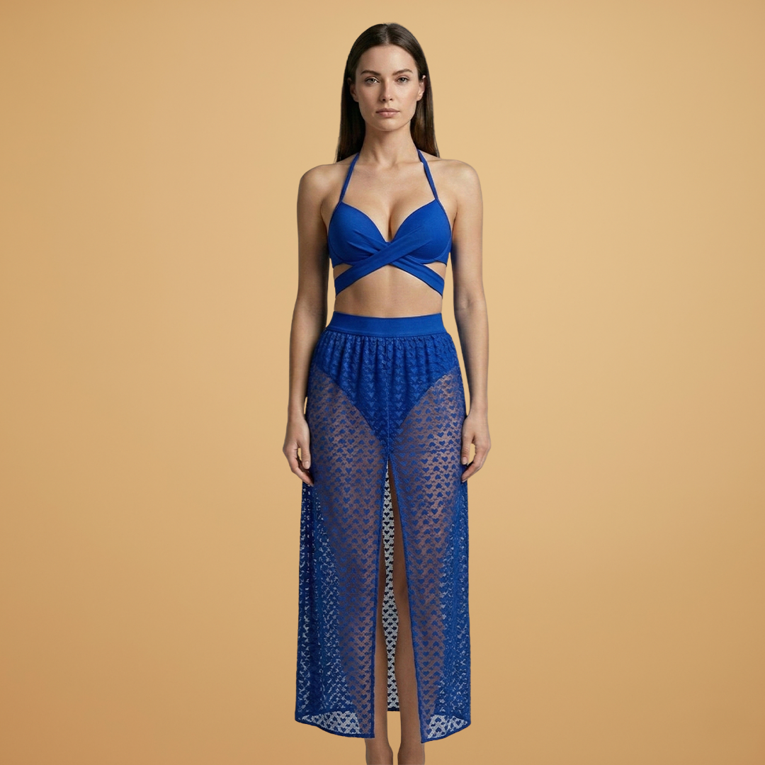 Women’s Bikini Set with Net Skirt and Modern Design