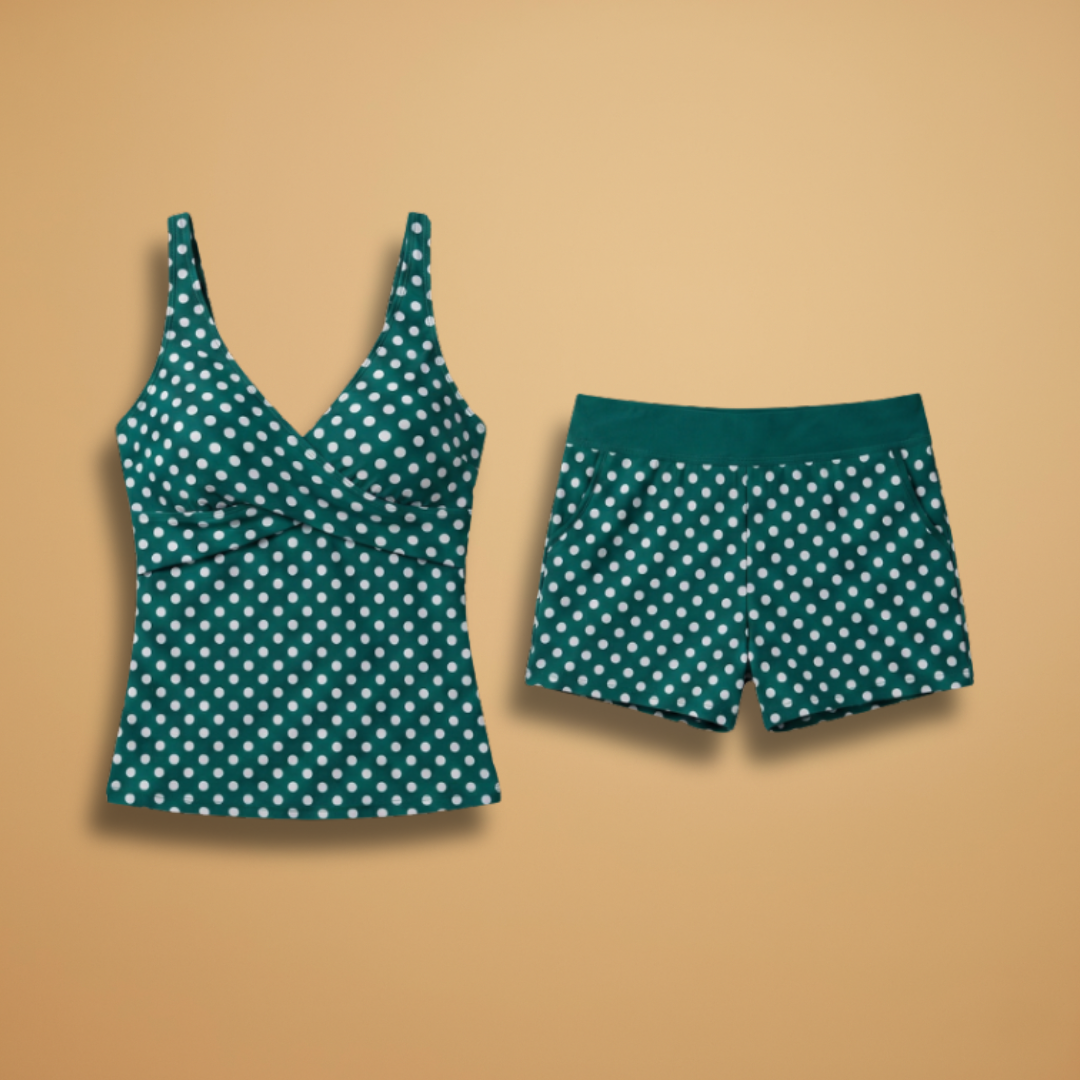 Women's Bikini Set with Polka Dots and High-Waisted Bottoms
