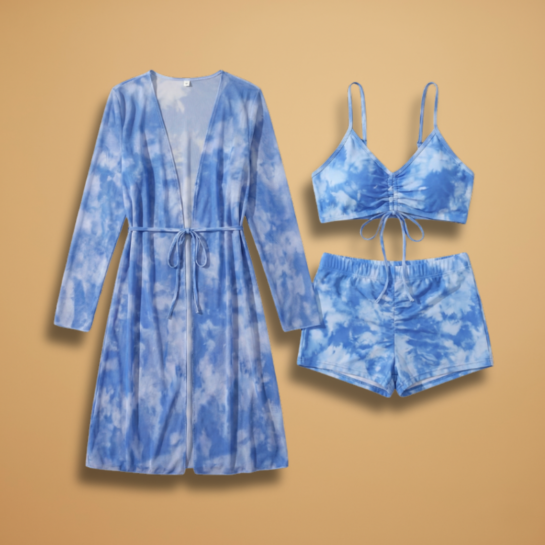 Women's Bikini Set with V-Neck and Tie-Dye Cover-Up