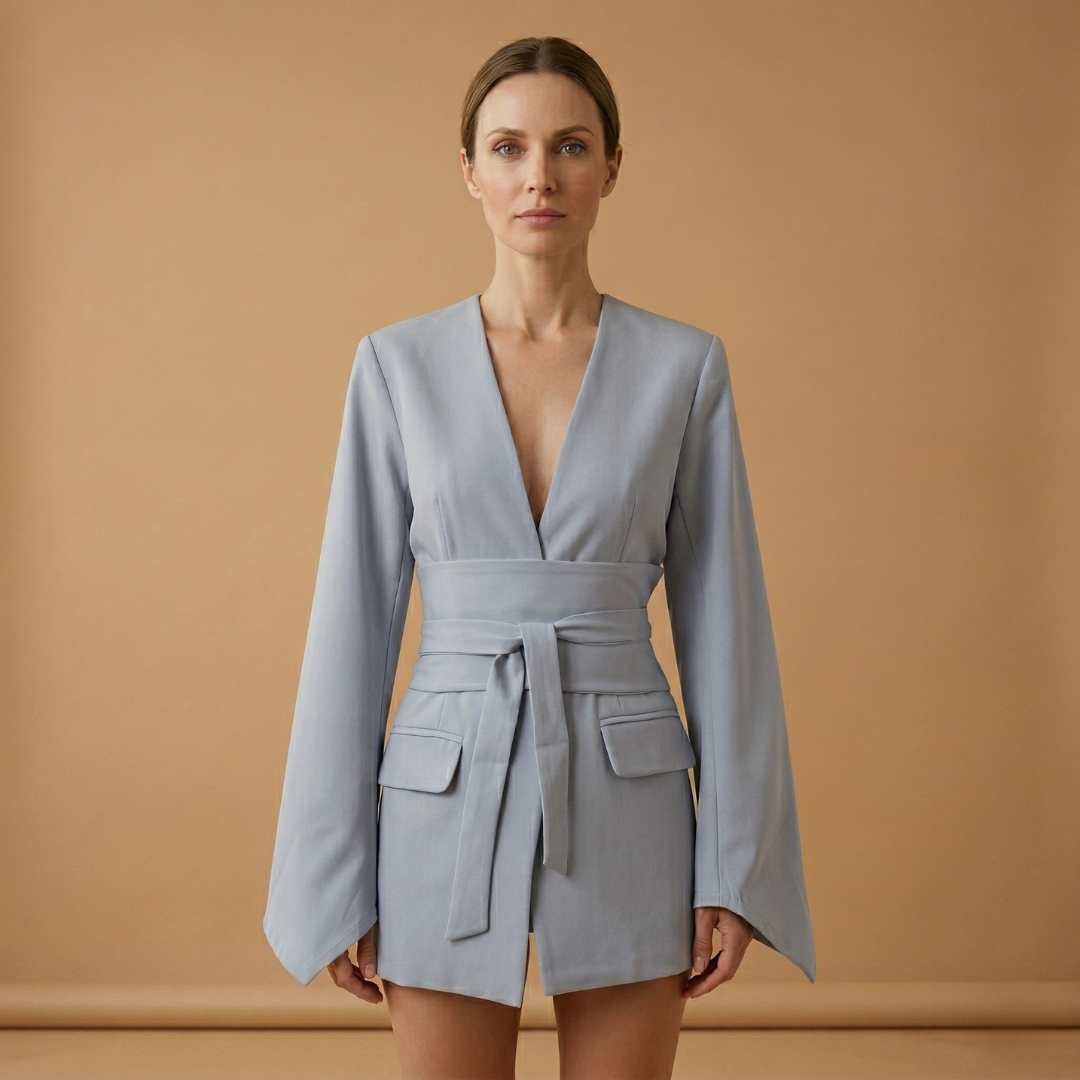Women’s Blazer with Belt and Notched Lapels