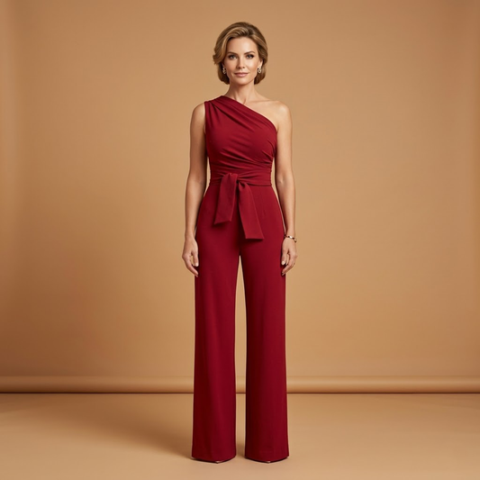 Women's Jumpsuit with Asymmetrical Shoulder and Wide Legs