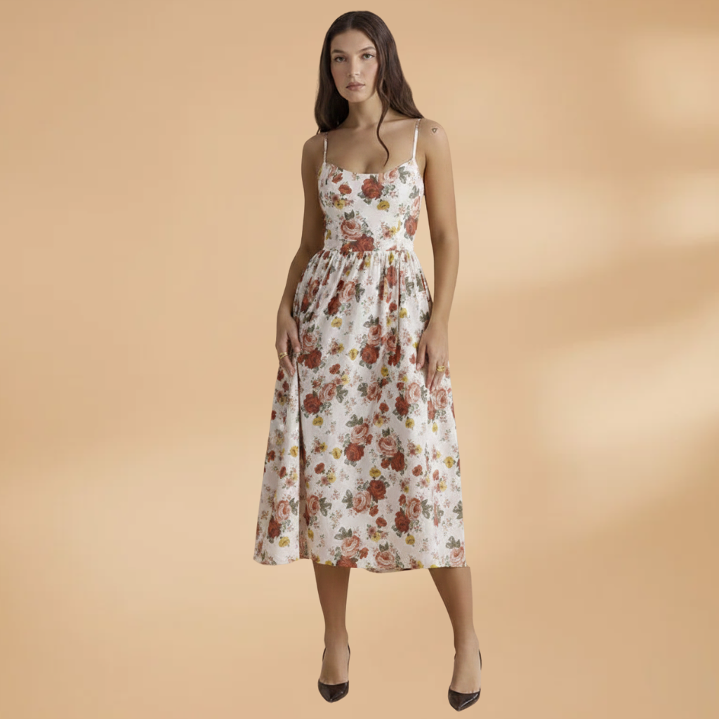 Women's Knee-Length Dress with Short Sleeves