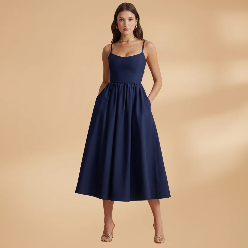 Women's Knee-Length Dress with Short Sleeves