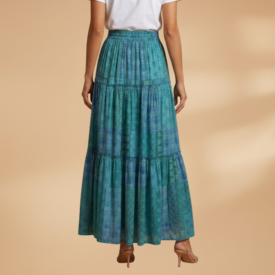 Women’s Long Skirt with Waistband and Pleated Surface