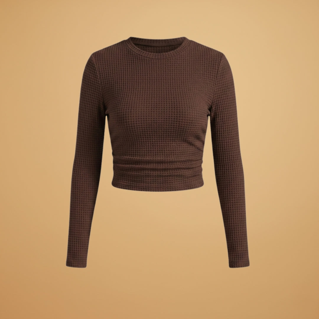 Women's Long Sleeve Crop Top with Textured Surface