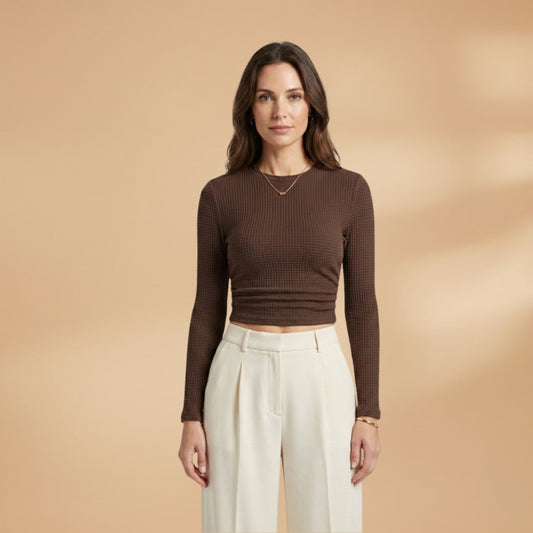 Women's Long Sleeve Crop Top with Textured Surface