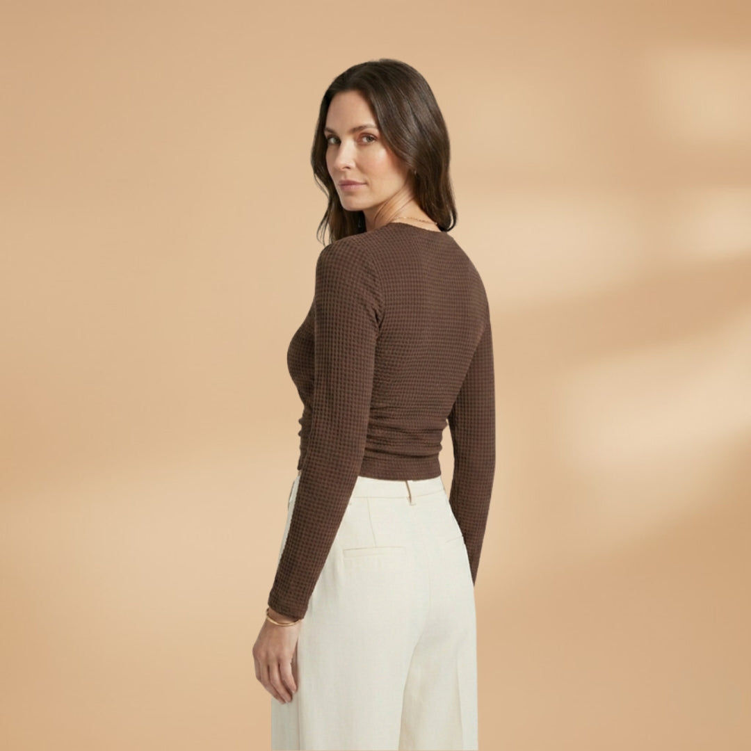 Women's Long Sleeve Crop Top with Textured Surface