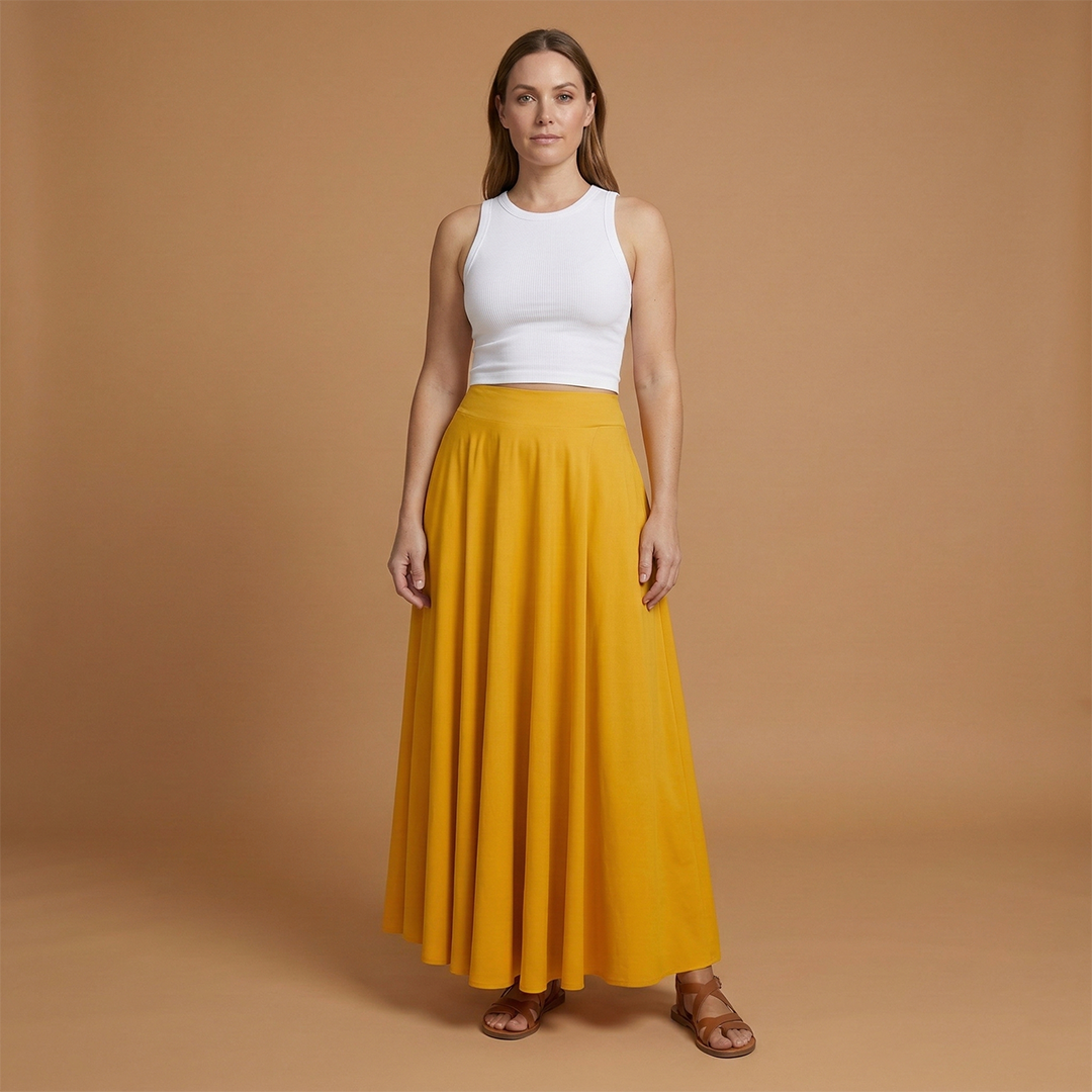 Women’s Maxi Skirt with High Waistband and A-line Design