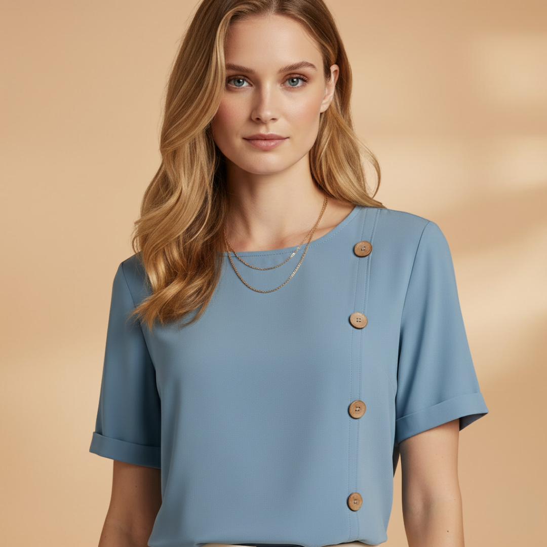 Women’s Short Sleeve Blouse with Side Buttons and Loose Fit