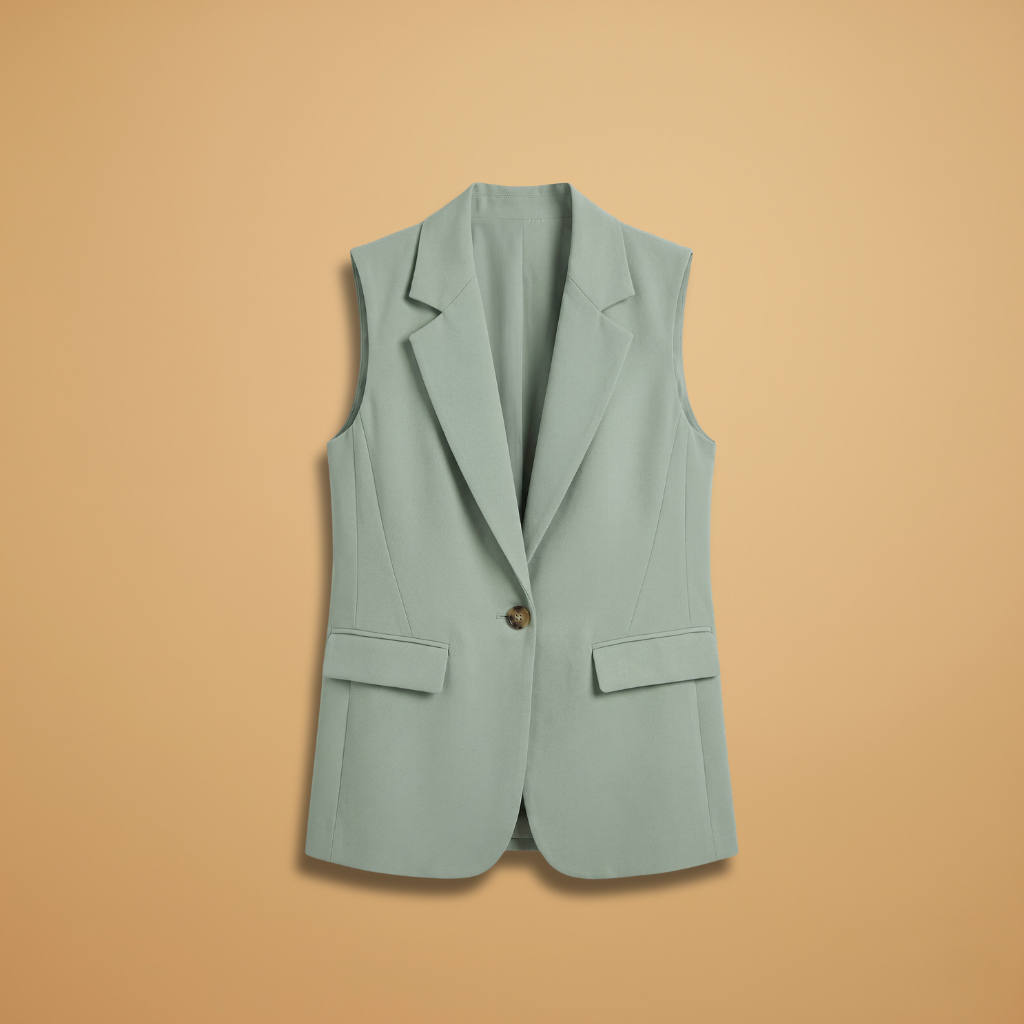 Women's Sleeveless Blazer with Side Pockets and Lapel Collar