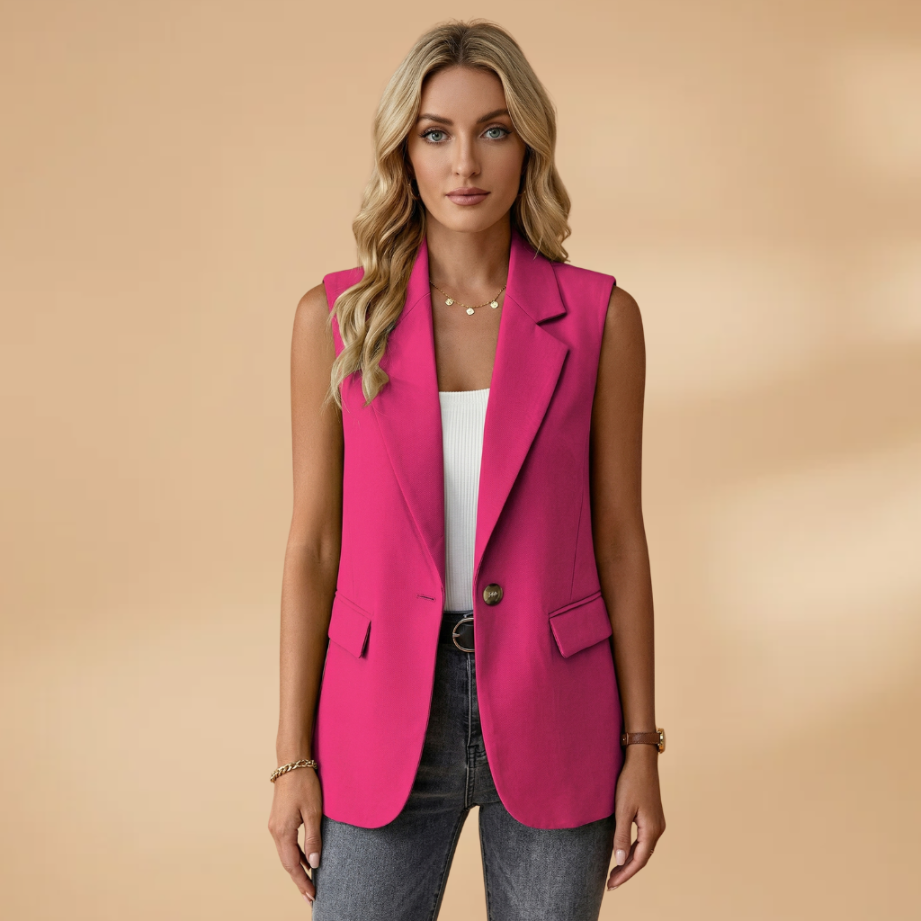 Women's Sleeveless Blazer with Side Pockets and Lapel Collar