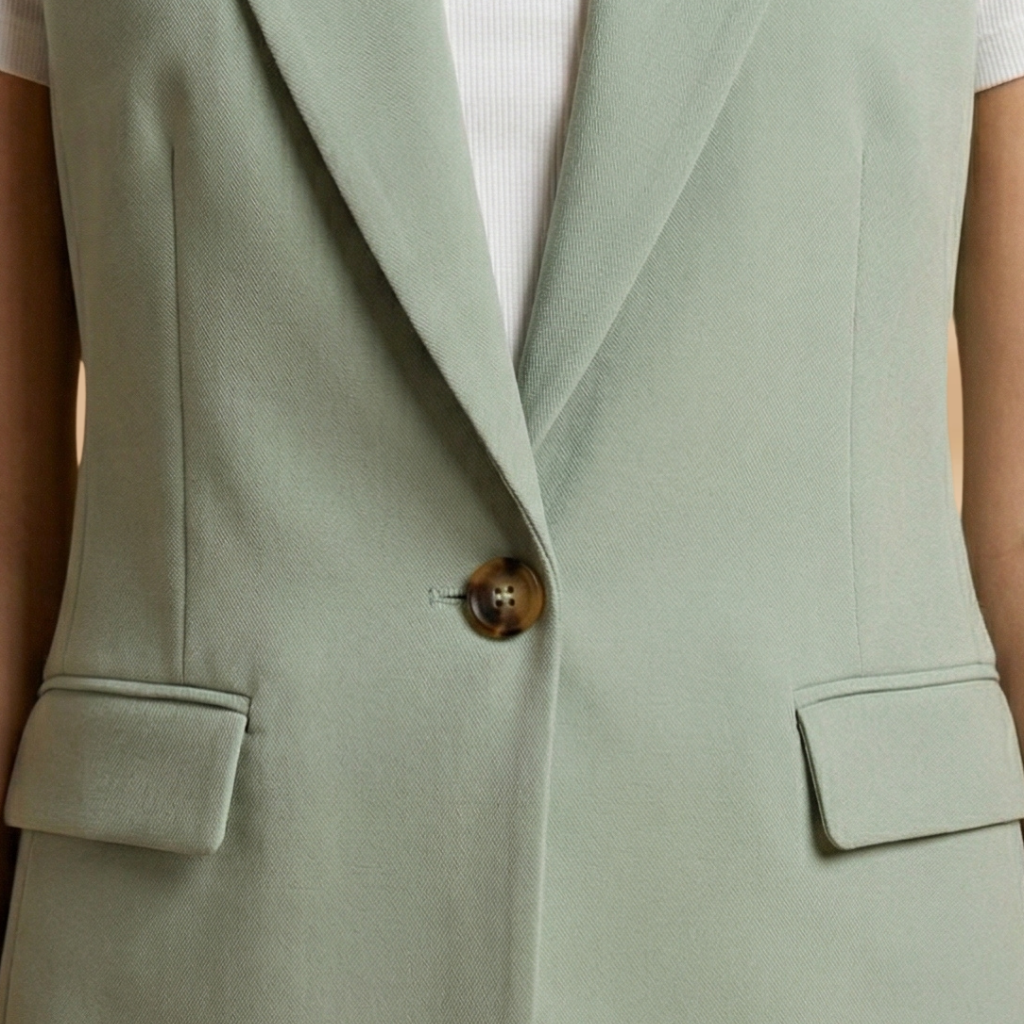 Women's Sleeveless Blazer with Side Pockets and Lapel Collar