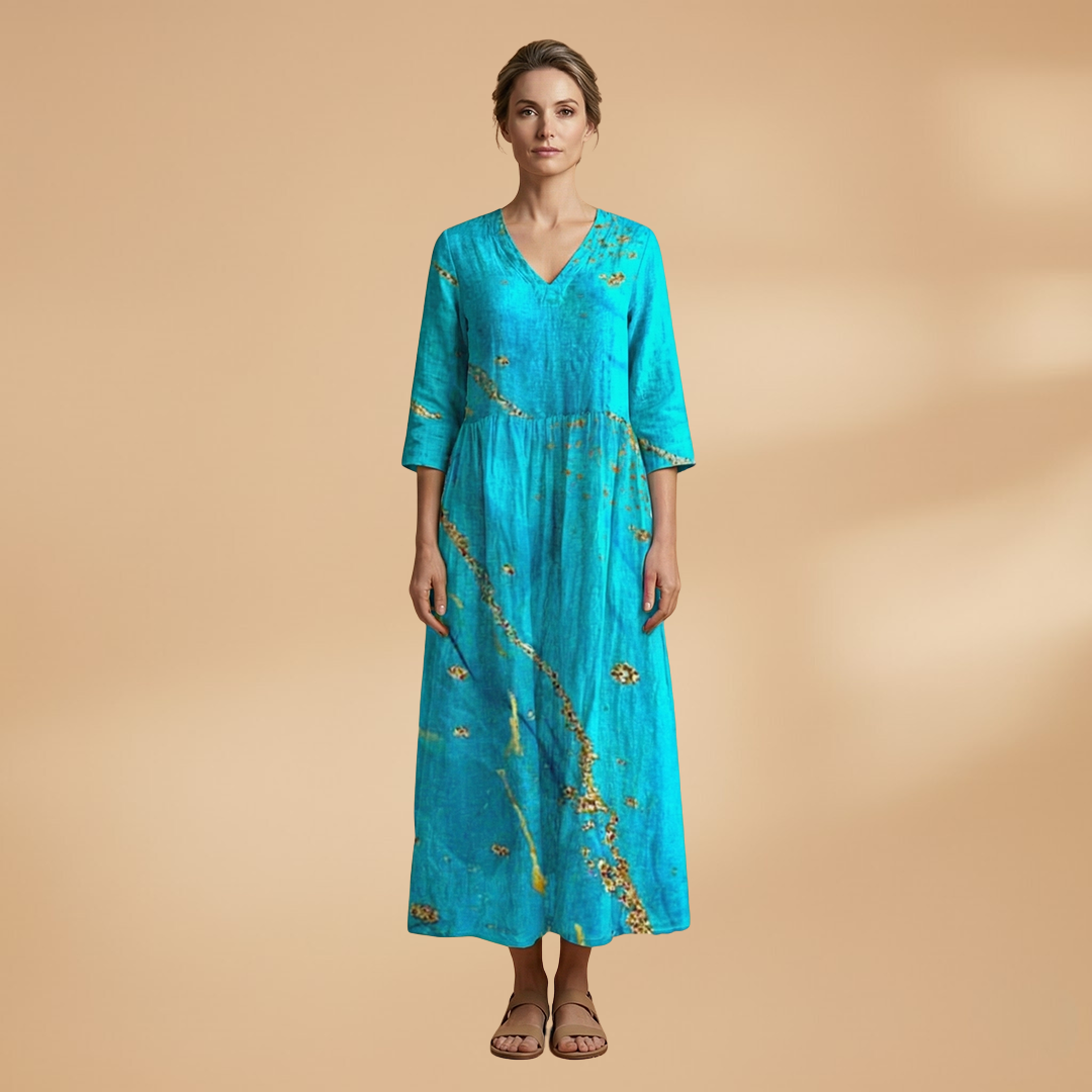 Women's Summer Dress with V-Neck and Floral Pattern