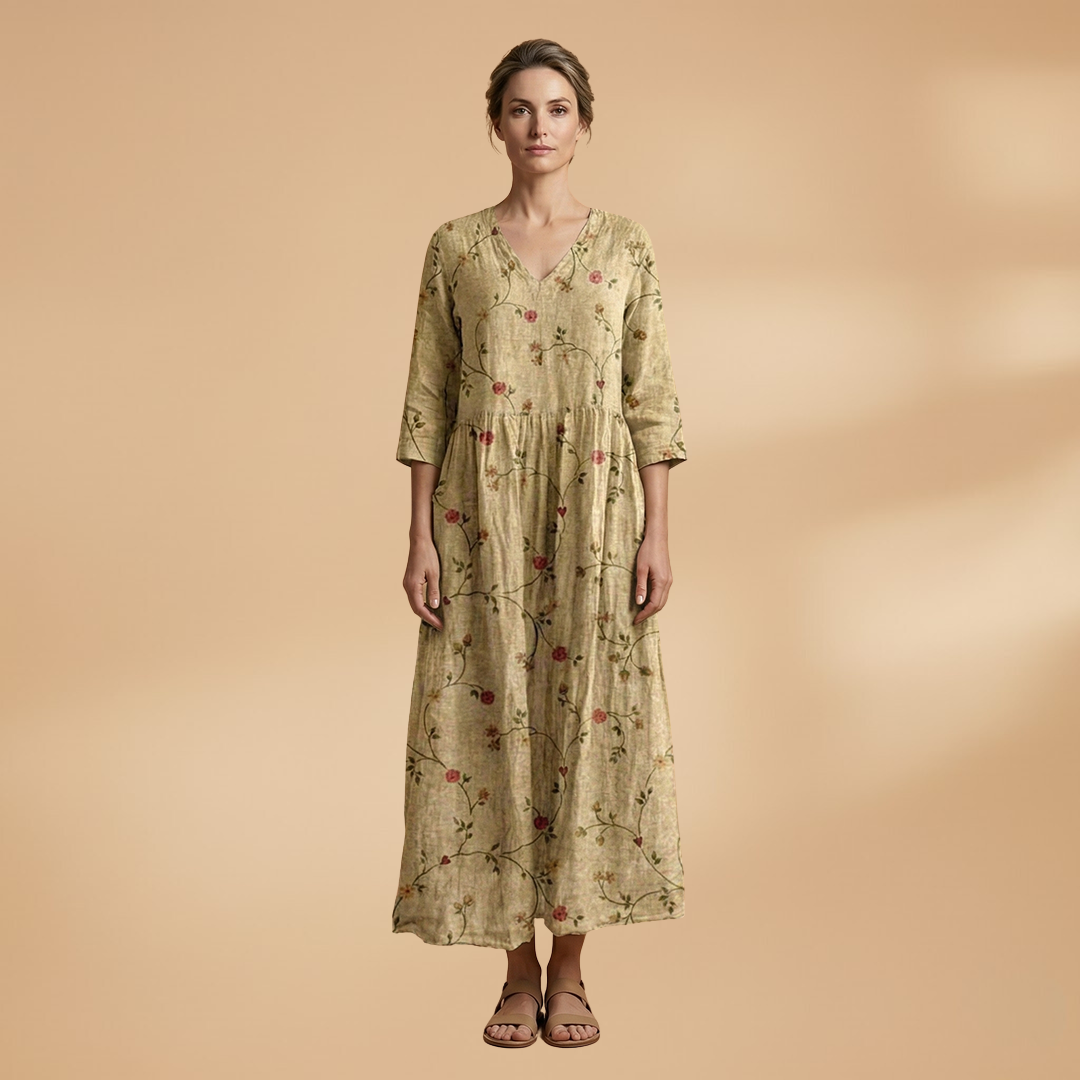 Women's Summer Dress with V-Neck and Floral Pattern