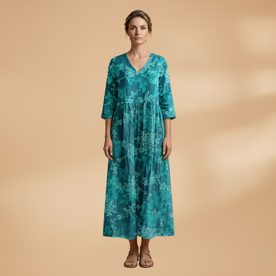 Women's Summer Dress with V-Neck and Floral Pattern