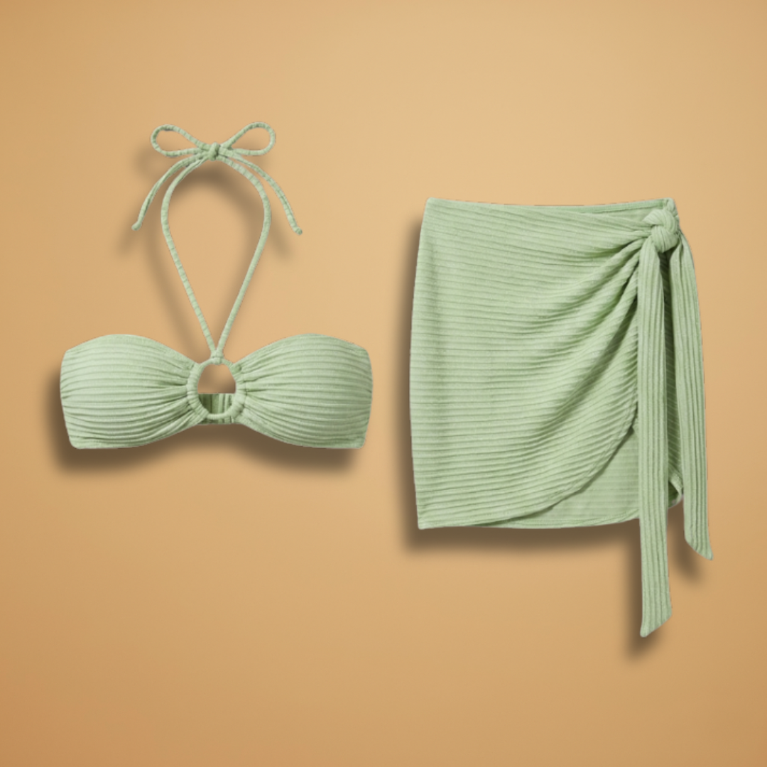 Women’s Three-Piece Swimsuit Set with Bikini Cut and Adjustable Straps