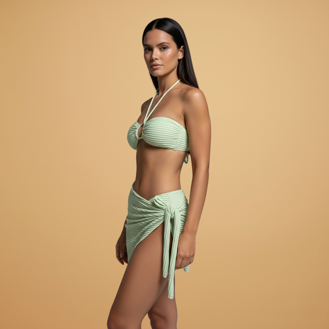 Women’s Three-Piece Swimsuit Set with Bikini Cut and Adjustable Straps