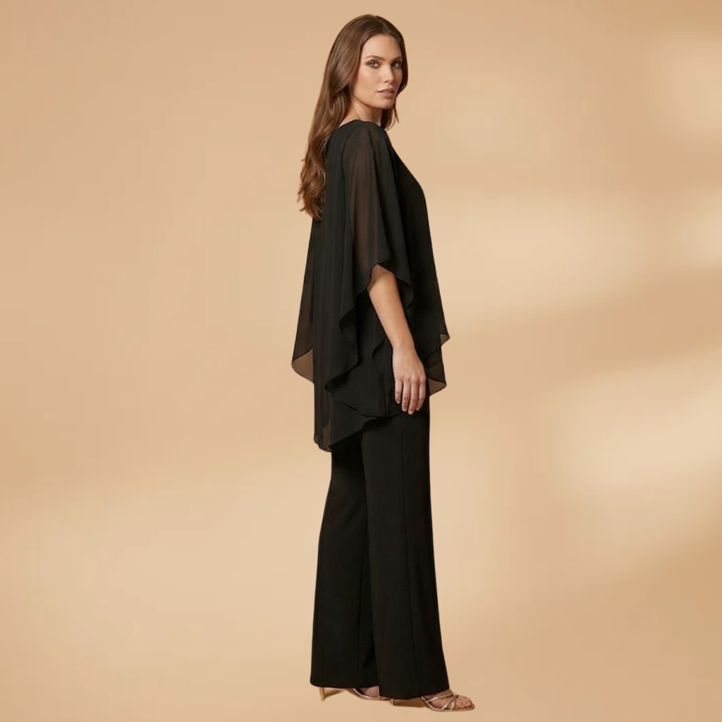 Women's Two-Piece Set with Layered Top and Wide Trousers