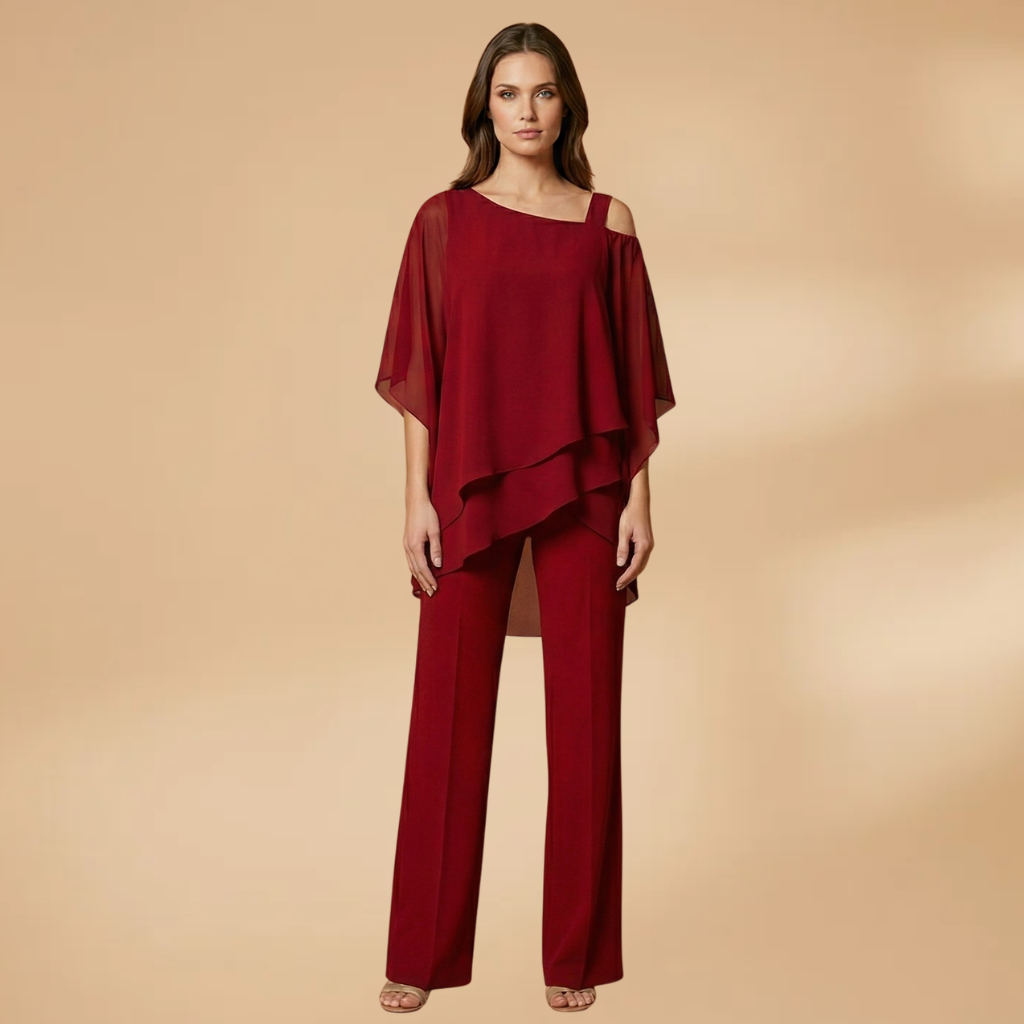 Women's Two-Piece Set with Layered Top and Wide Trousers