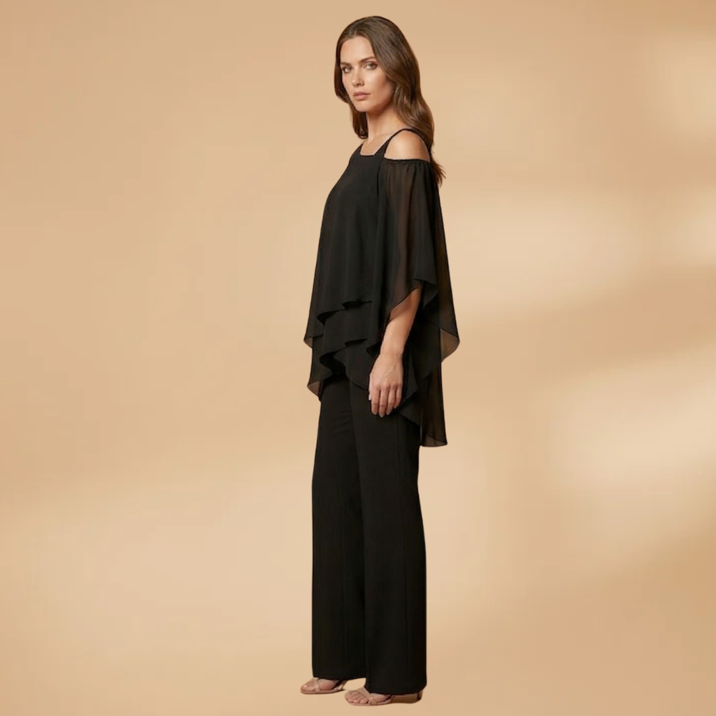 Women's Two-Piece Set with Layered Top and Wide Trousers