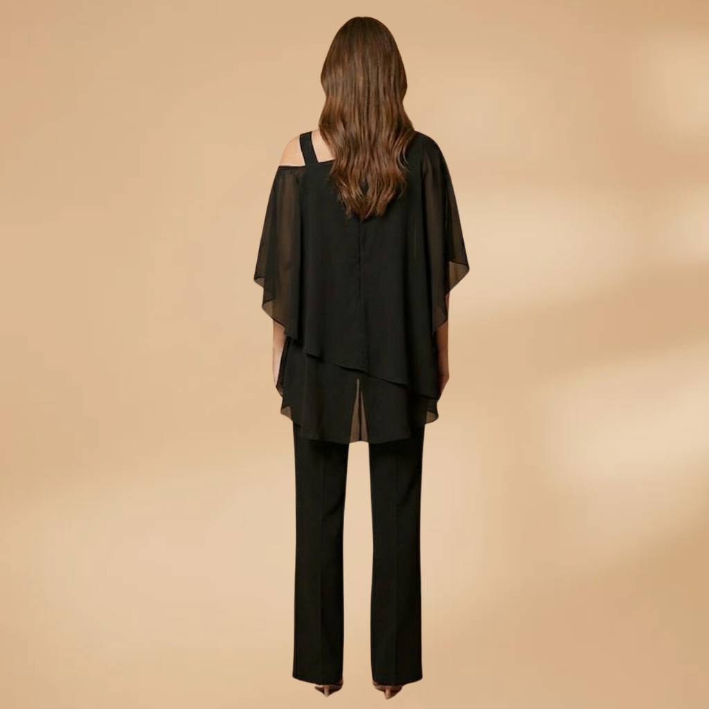 Women's Two-Piece Set with Layered Top and Wide Trousers
