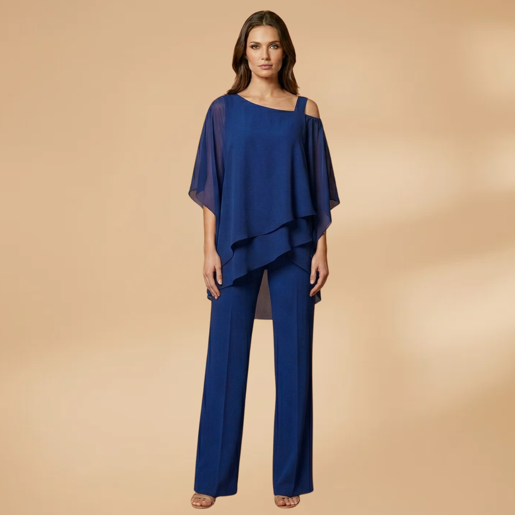 Women's Two-Piece Set with Layered Top and Wide Trousers