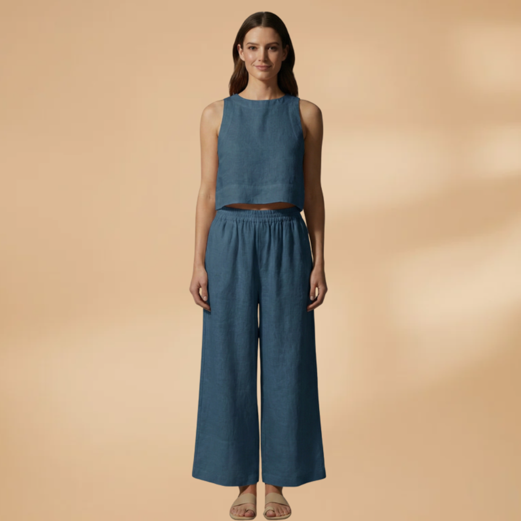 Women's Two-Piece Set with Sleeveless Top and Wide Trousers