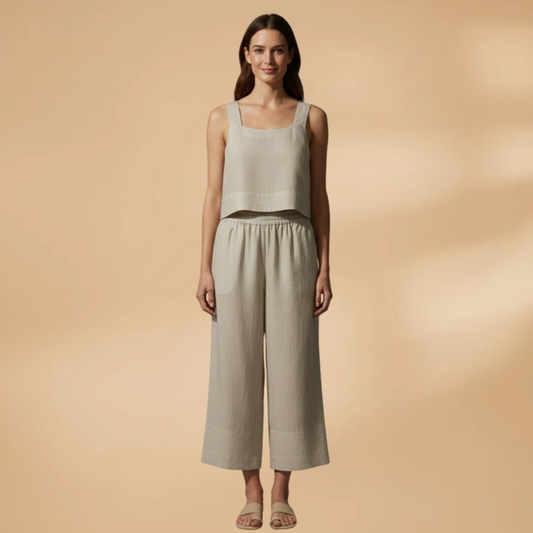 Women's Two-Piece Set with Sleeveless Top and Wide Trousers