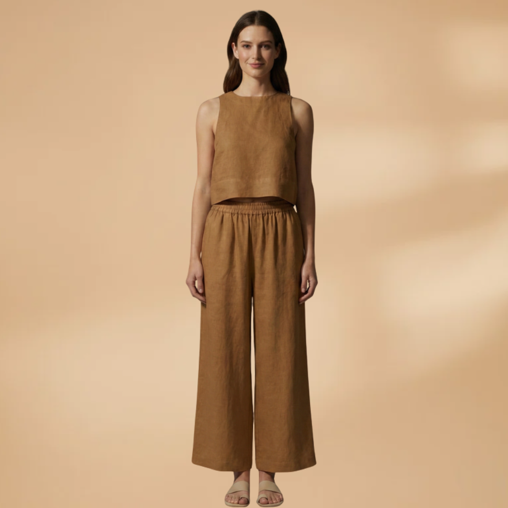Women's Two-Piece Set with Sleeveless Top and Wide Trousers
