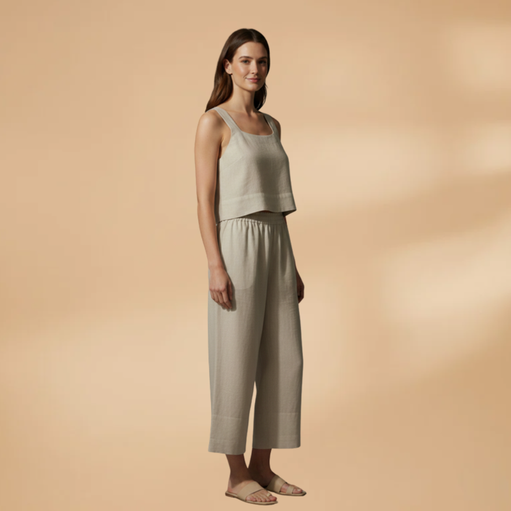 Women's Two-Piece Set with Sleeveless Top and Wide Trousers