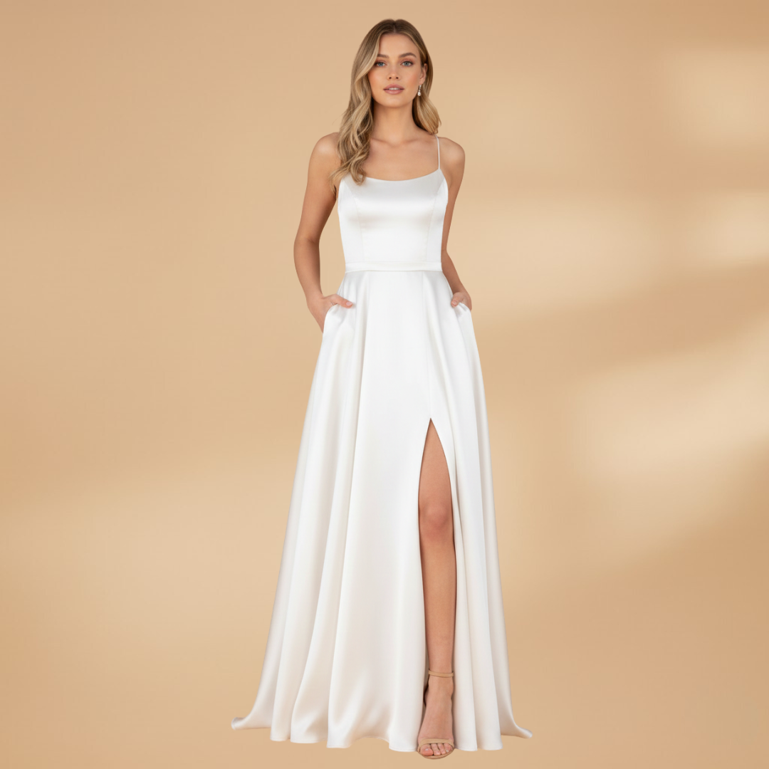 Women’s U-Neck Floor-Length Dress with High Slit
