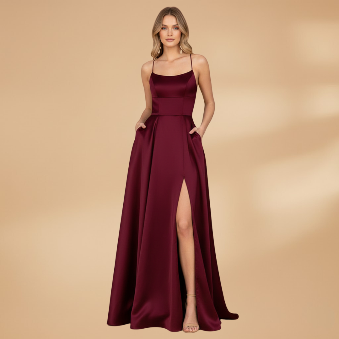 Women’s U-Neck Floor-Length Dress with High Slit
