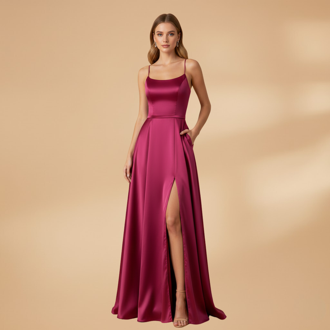 Women’s U-Neck Floor-Length Dress with High Slit