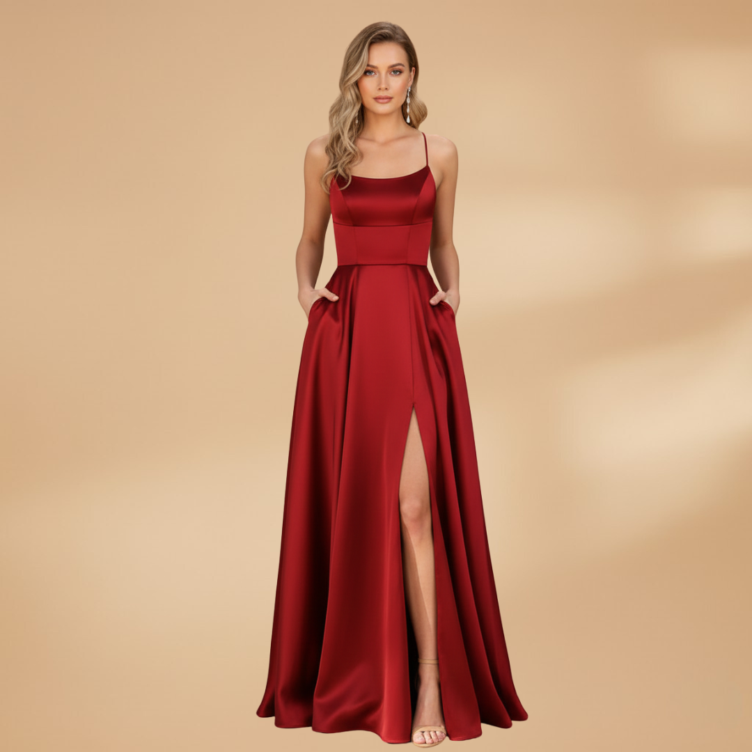 Women’s U-Neck Floor-Length Dress with High Slit