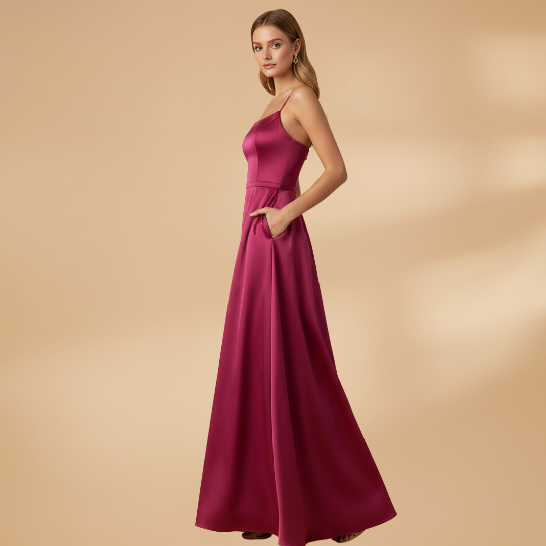Women’s U-Neck Floor-Length Dress with High Slit