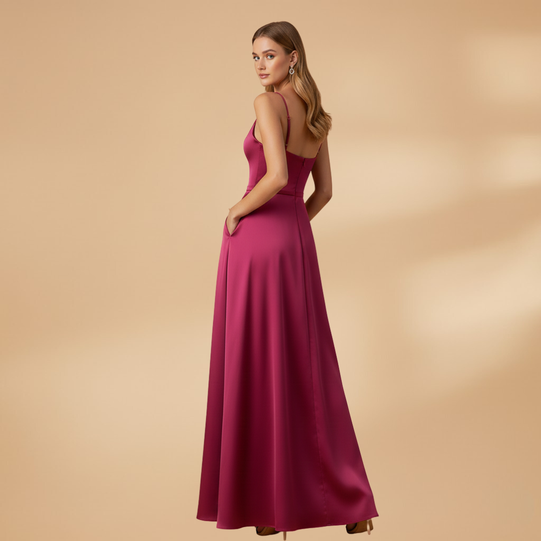 Women’s U-Neck Floor-Length Dress with High Slit