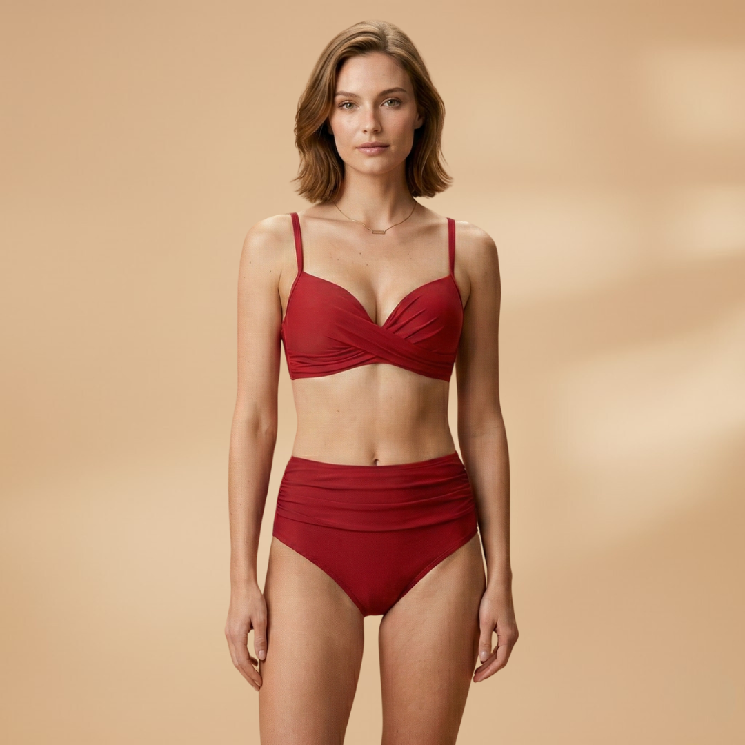 Women’s Bikini Set with High Waist and Adjustable Straps